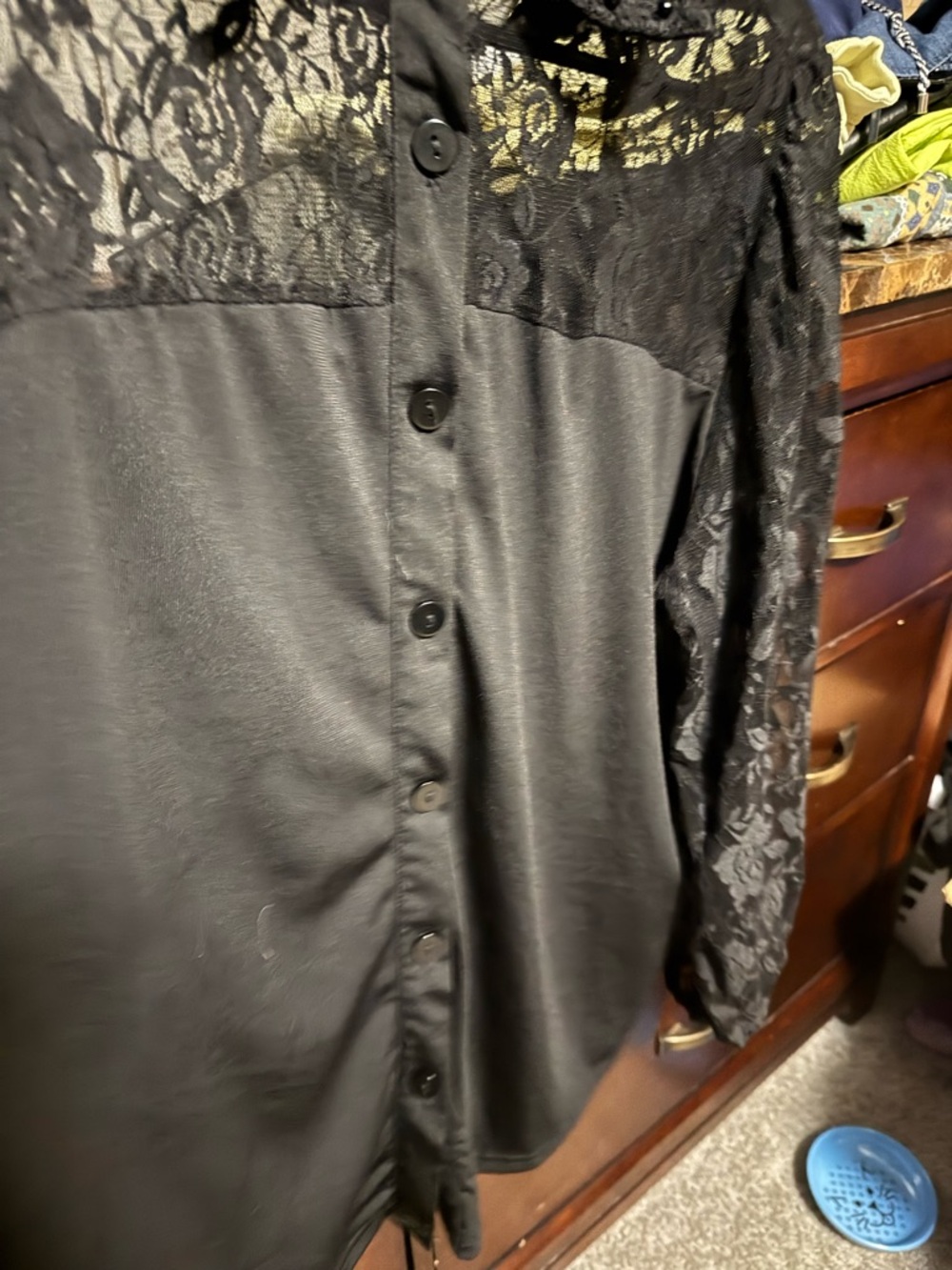 Sweet Rain Black Lace Button-Front Blouse with Beaded Collar - Picture 3 of 9